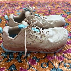 Altra Lone Peak Trail Running Cream and Blue Sneakers